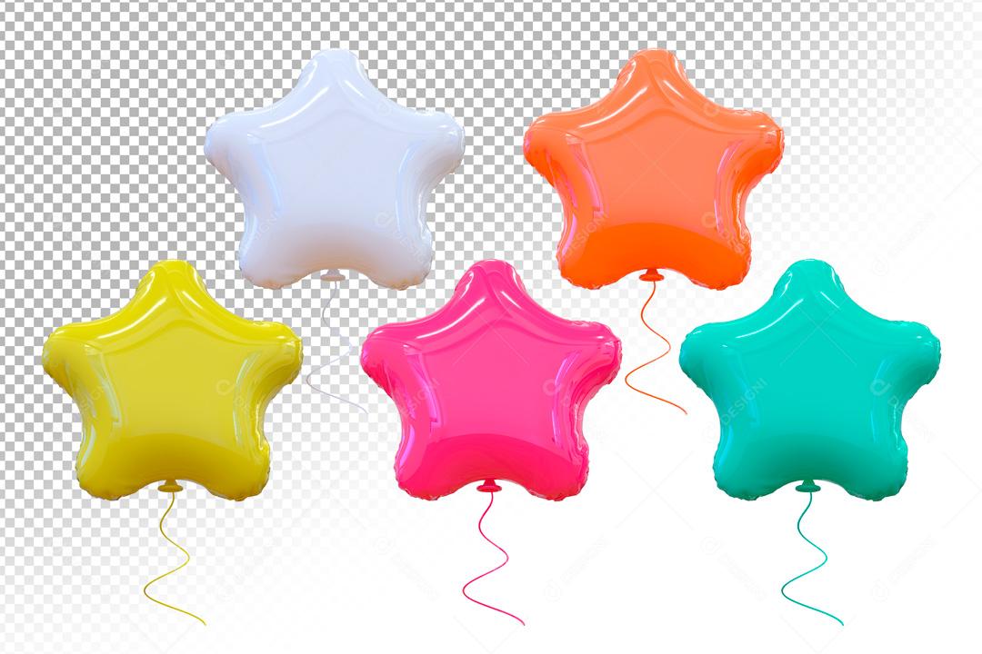 Elementos 3D Para Composições Balões De Estrelas Coloridos PSD