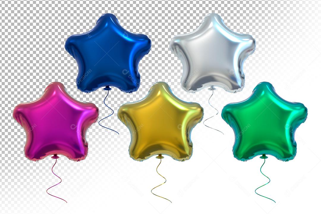 Elementos 3D Para Composições Balões De Estrelas Coloridos PSD