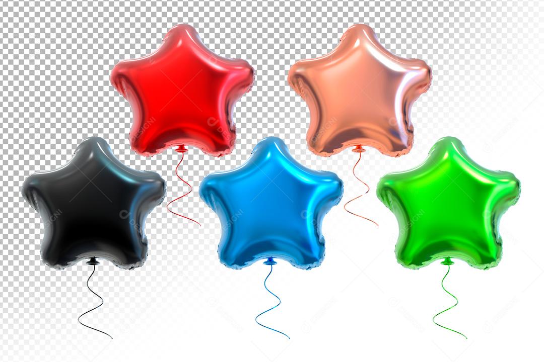 Elementos 3D Para Composições Balões De Estrelas Coloridos PSD