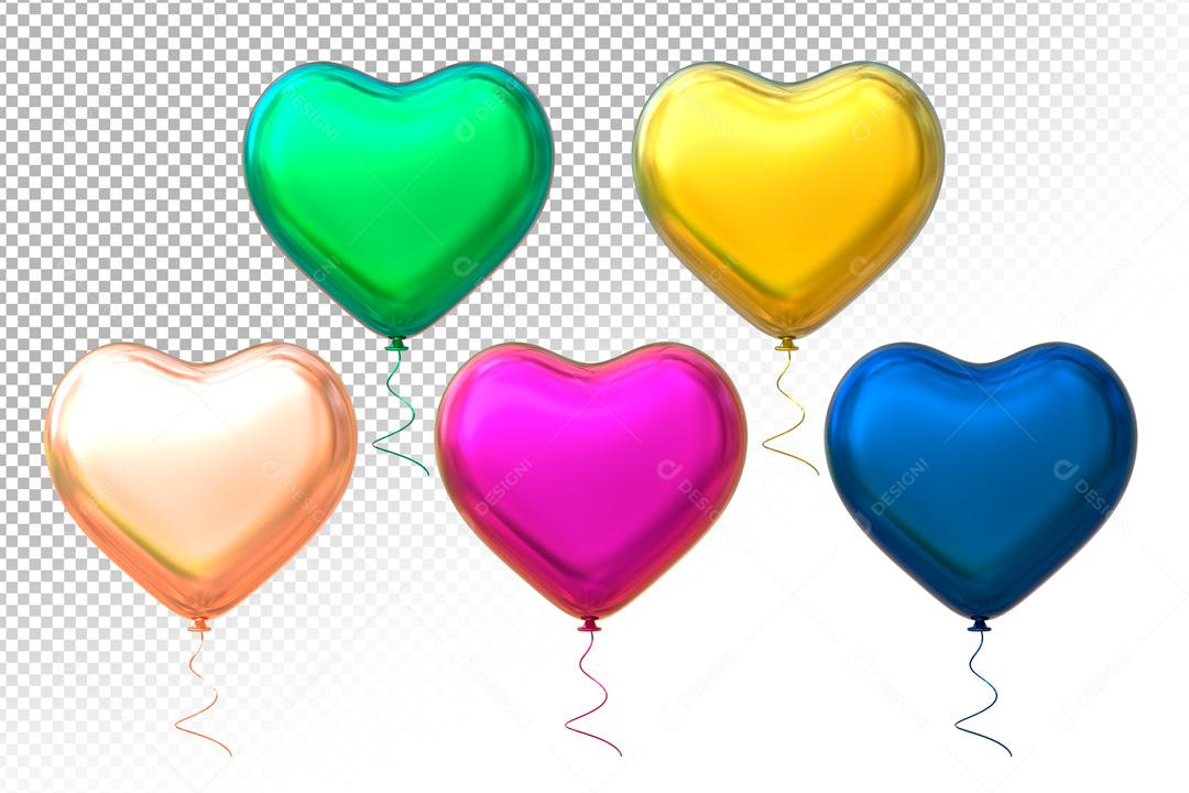 Elementos 3D Para Composições Balões De Corações Coloridos PSD