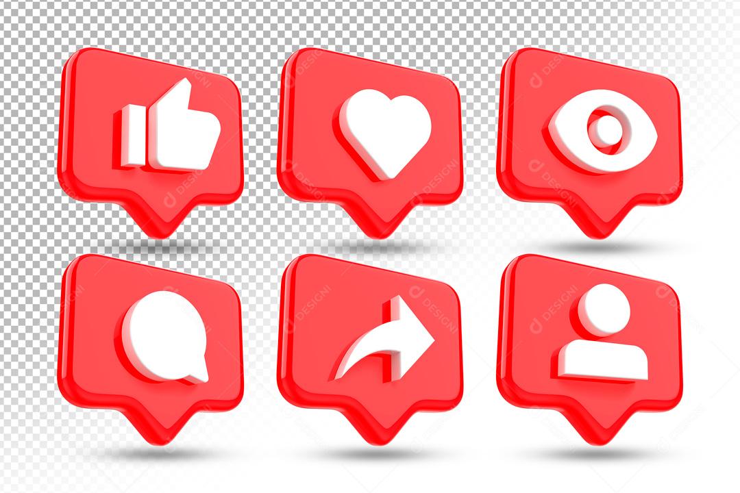 Ícones 3D Vermelhos Do Instagram PSD