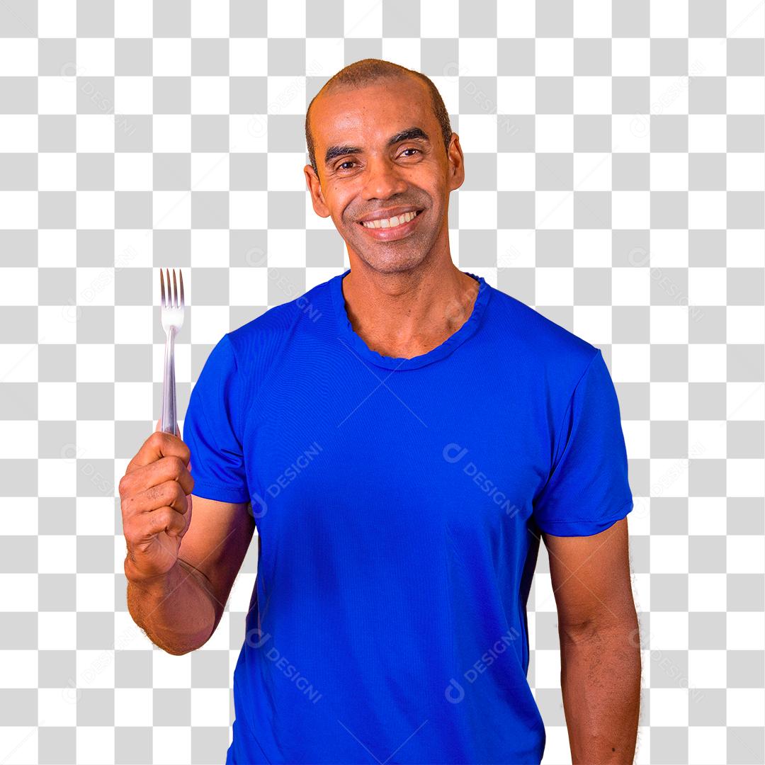 homem com fome segurando um garfo