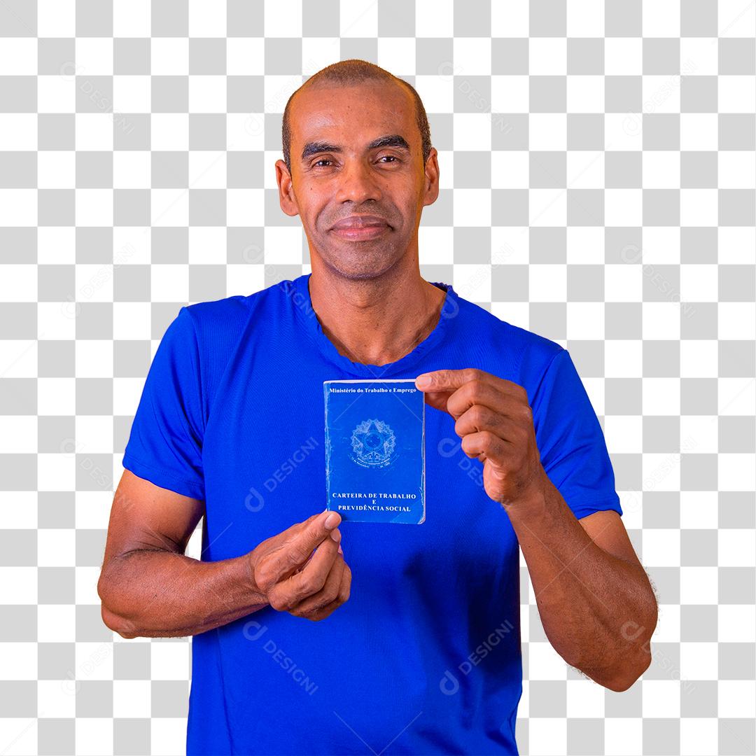 Homem brasileiro com segurando documento Carteira de Trabalho e Previdência Social