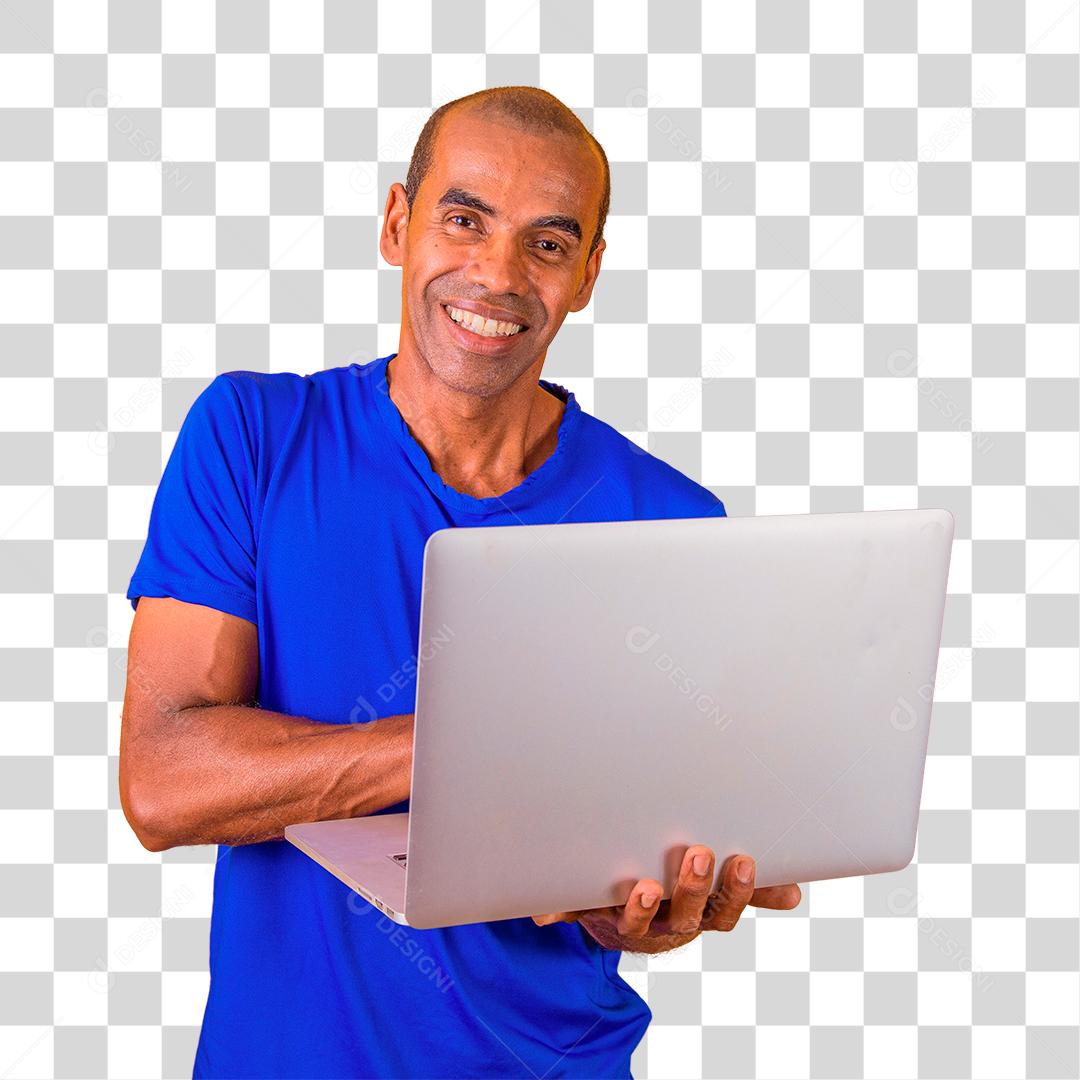 Homem afro fazendo compras ou trabalhando online pelo computador