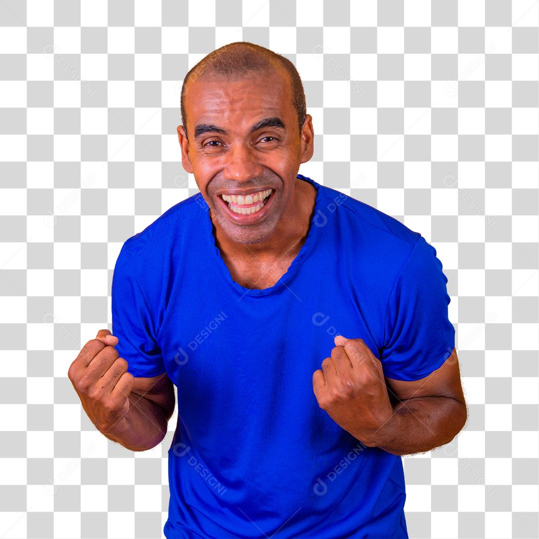 Homem alegre mostrando um gesto legal vencedor, comemorando