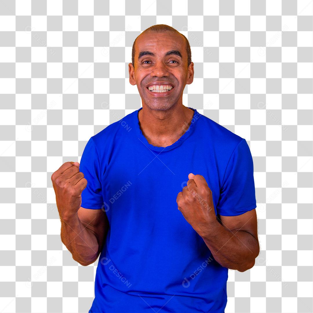 Homem alegre mostrando um gesto legal vencedor, comemorando