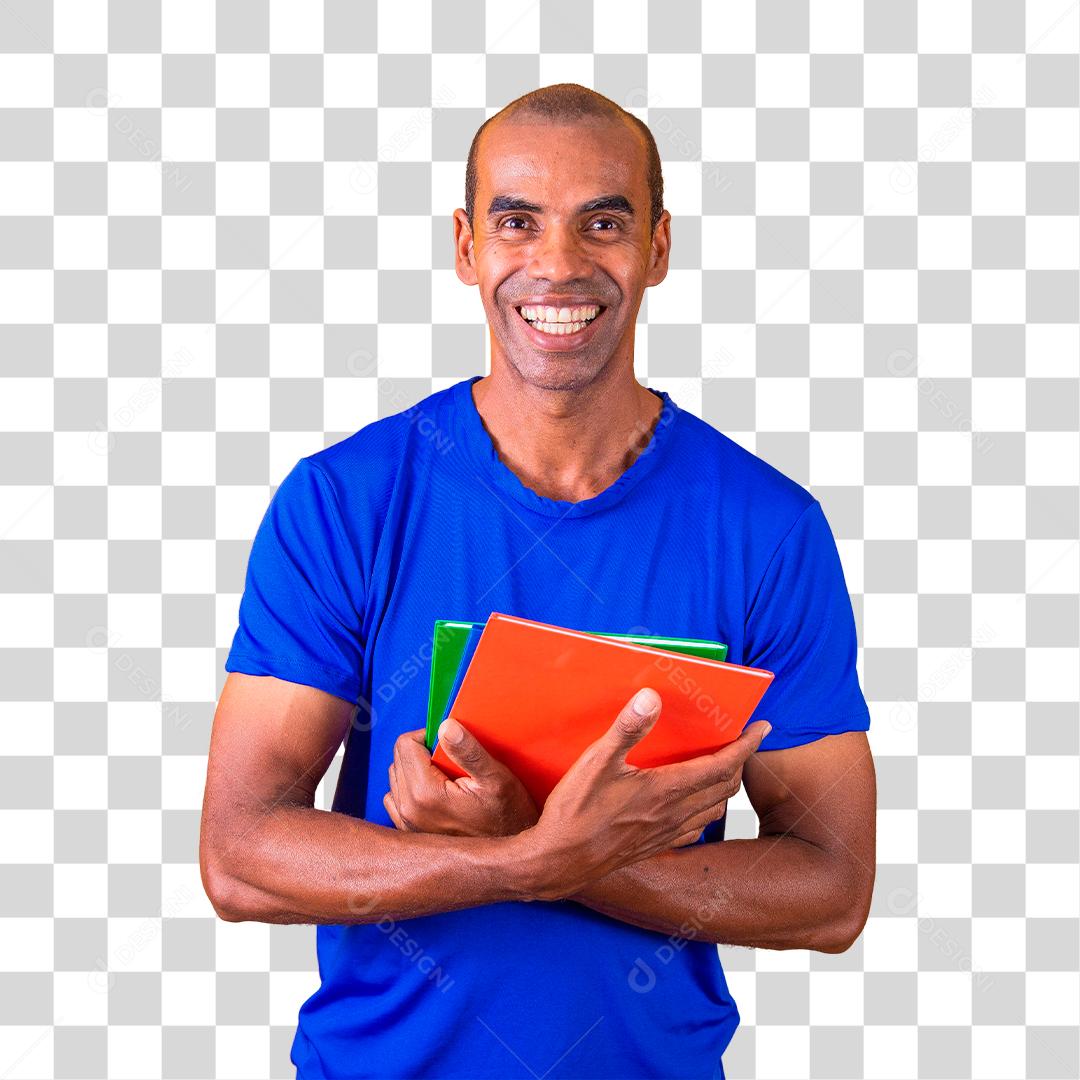 Homem estudante maduro sorrindo olhando para a câmera