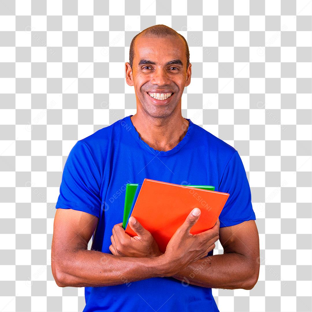 Homem estudante maduro sorrindo olhando para a câmera