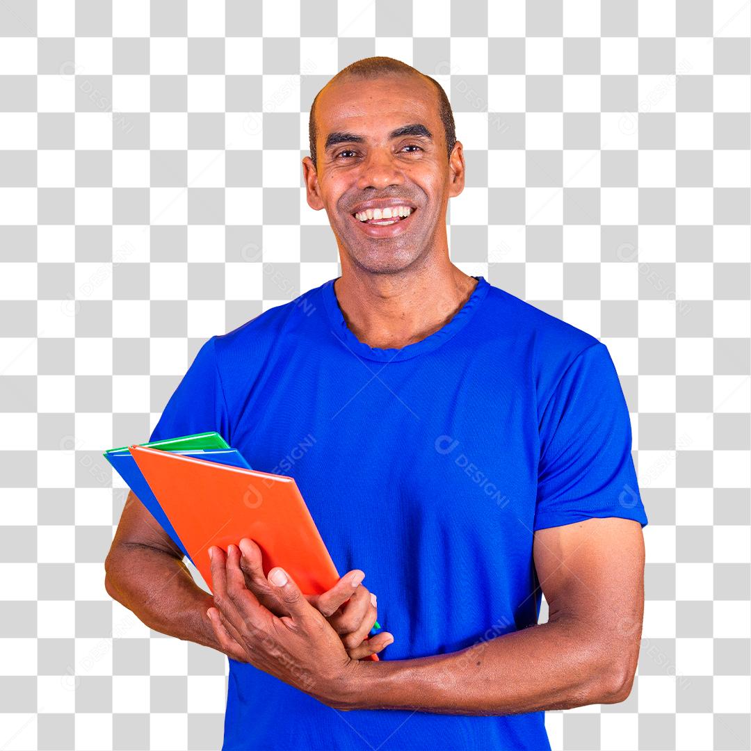 Homem estudante maduro sorrindo olhando para a câmera