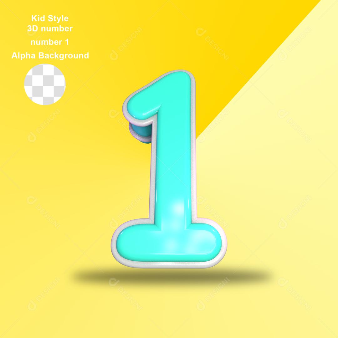 3D Number 1 Blue with White Texture For Composition PSD