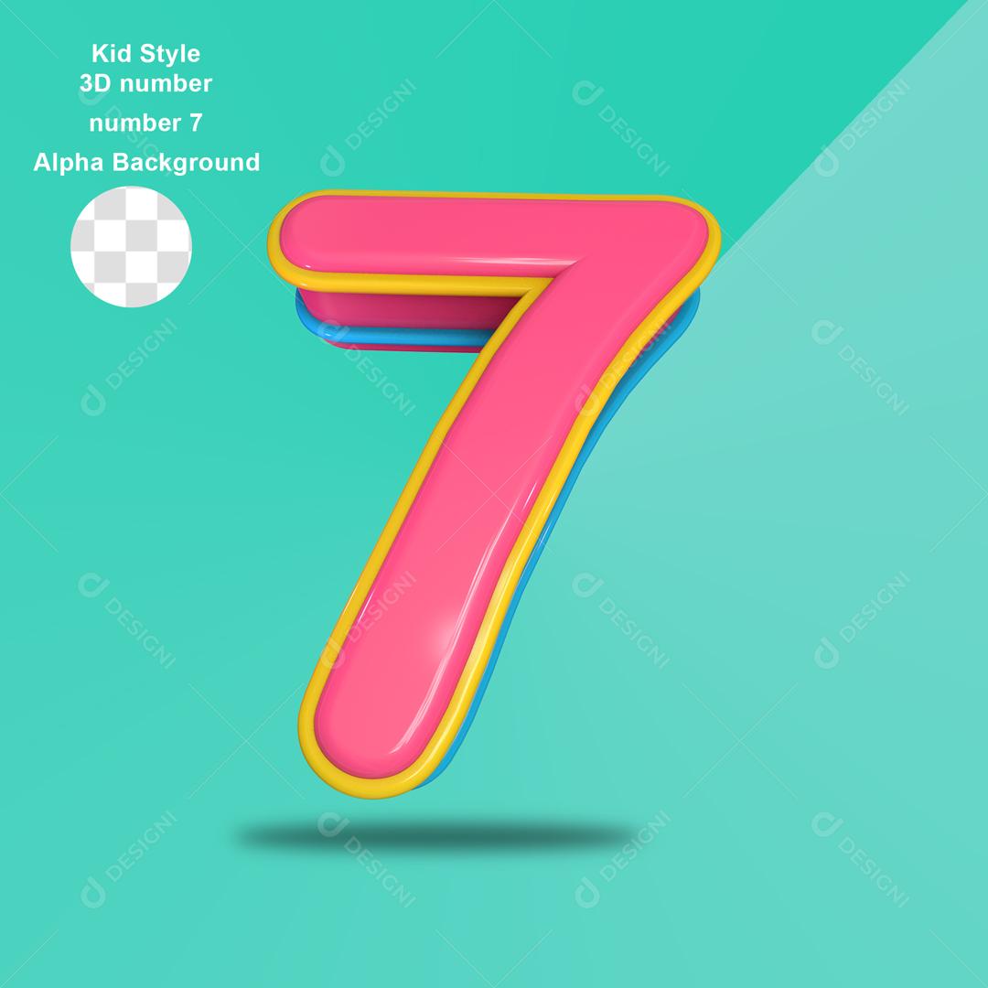 Número 3D 7 Rosa com Textura Amarela Para composição PSD