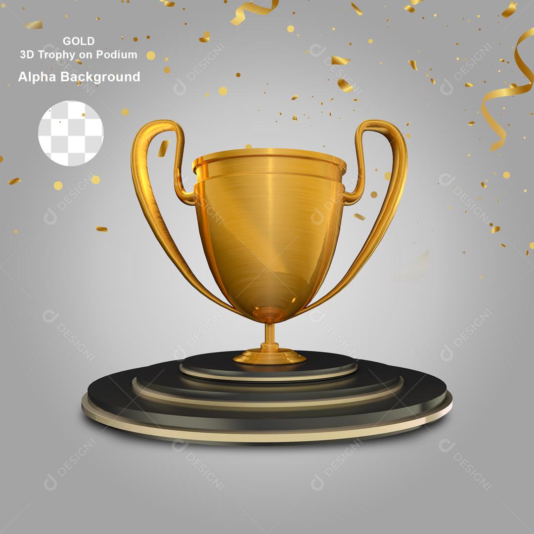 Troféu de Campeão Dourado Elemento 3D para composição PSD
