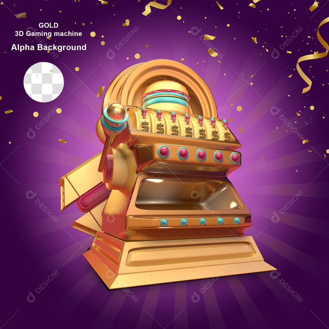 Elemento 3D Máquina de jogos Dourado para Composição PSD
