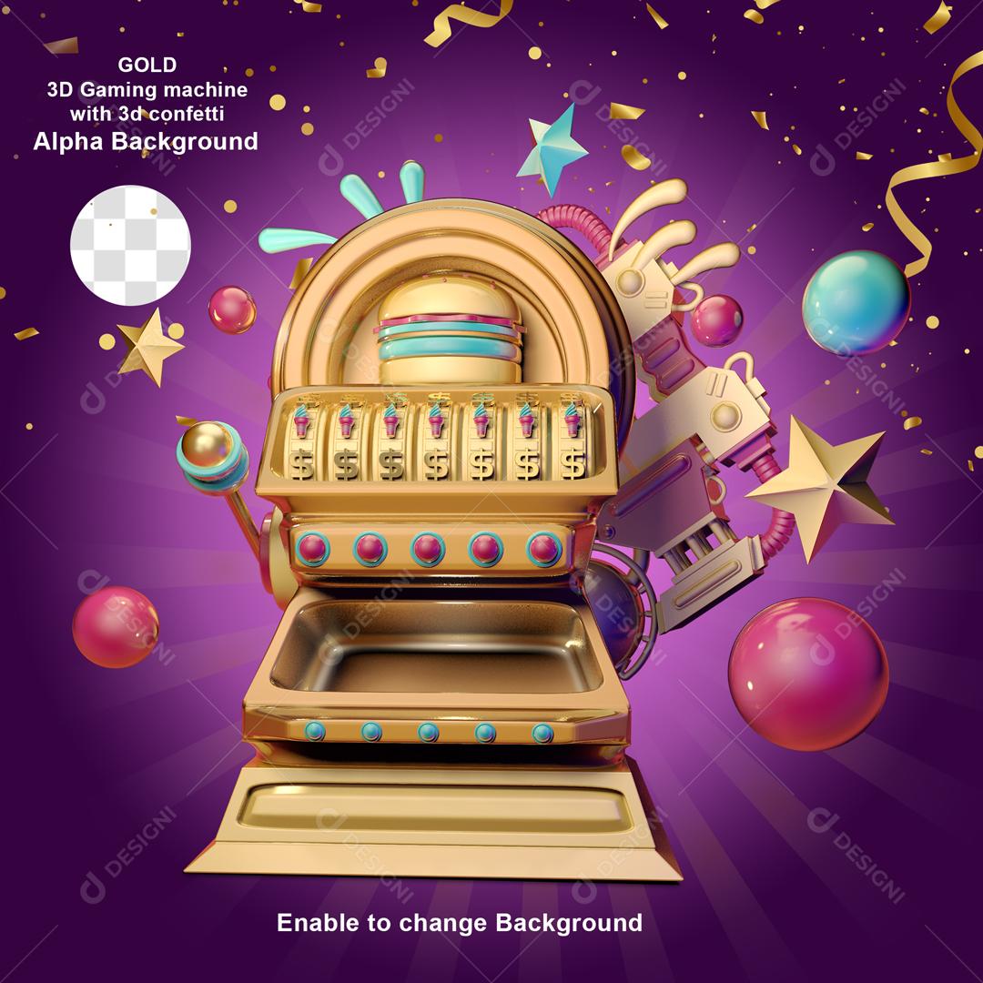 Elemento 3D Máquina de jogos Dourado para Composição PSD