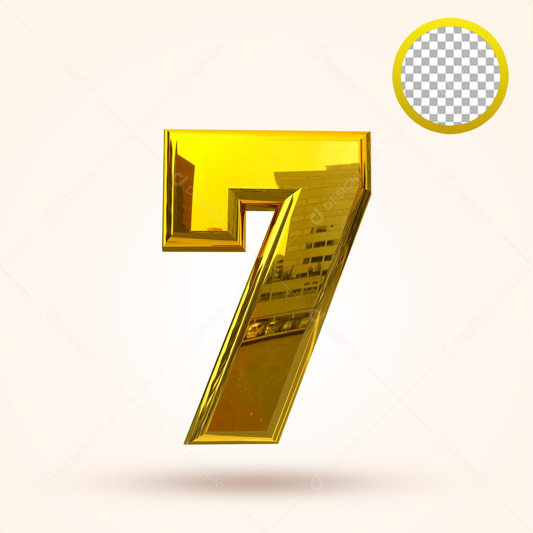Número 3D 7 Dourado Para composição PSD