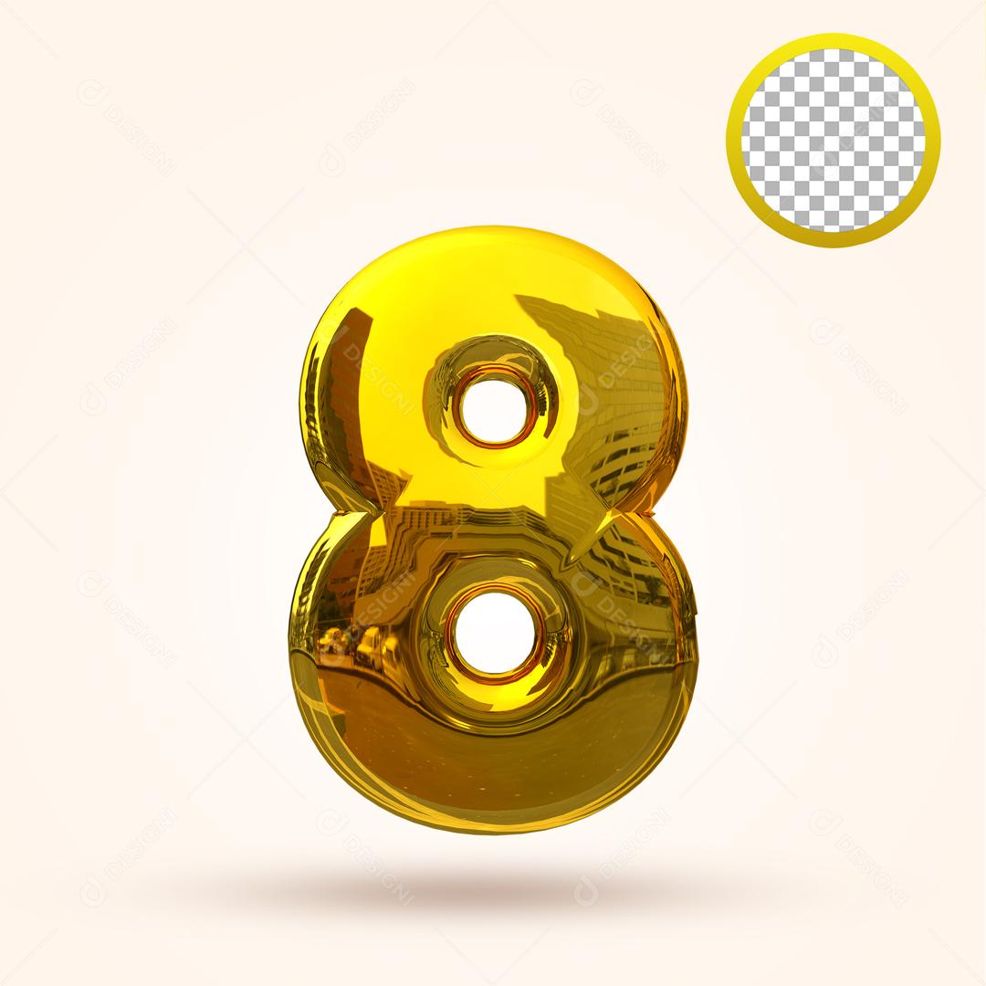 Número 3D 8 Dourado Para composição PSD