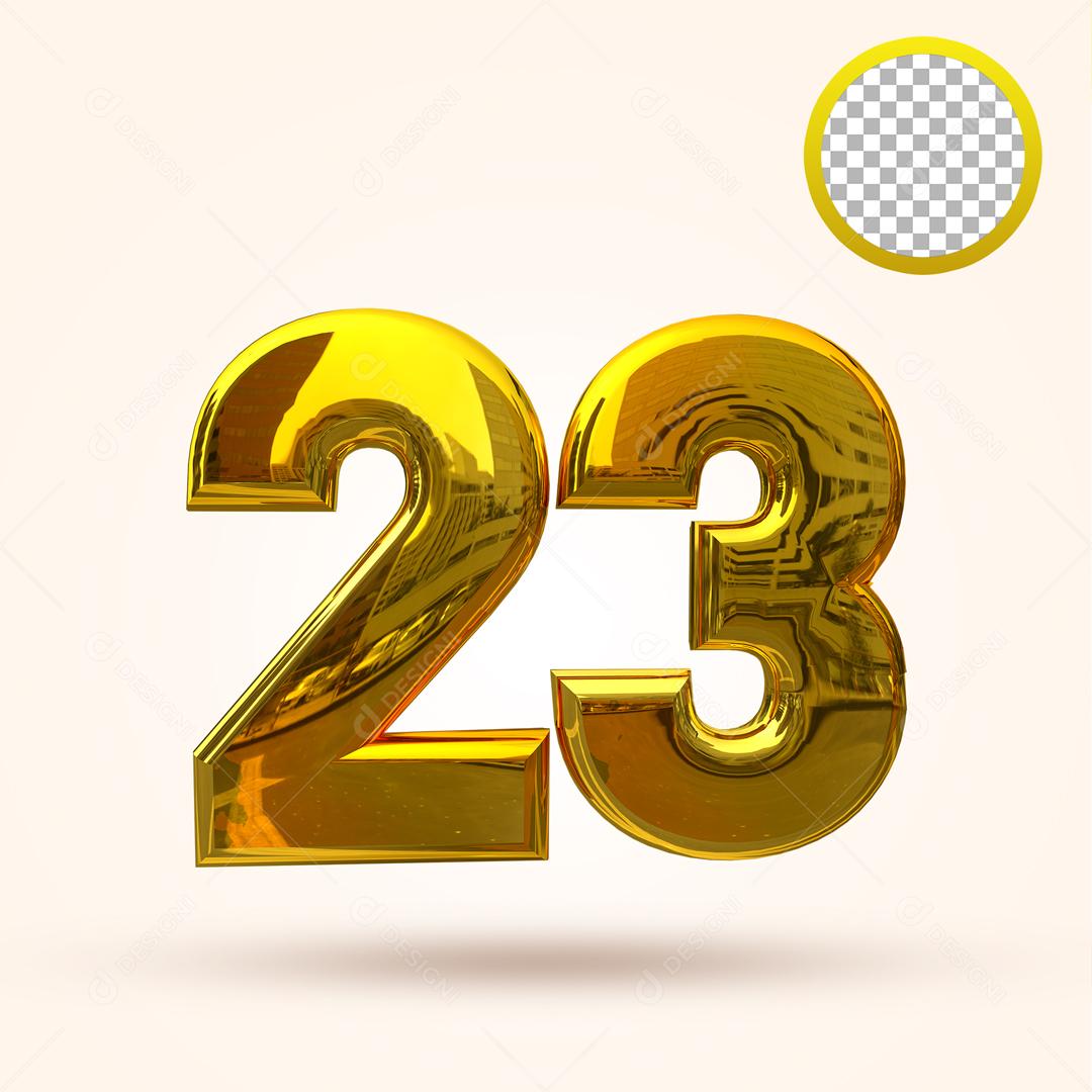 Número 3D 23 Dourado Elemento Para Composição PSD