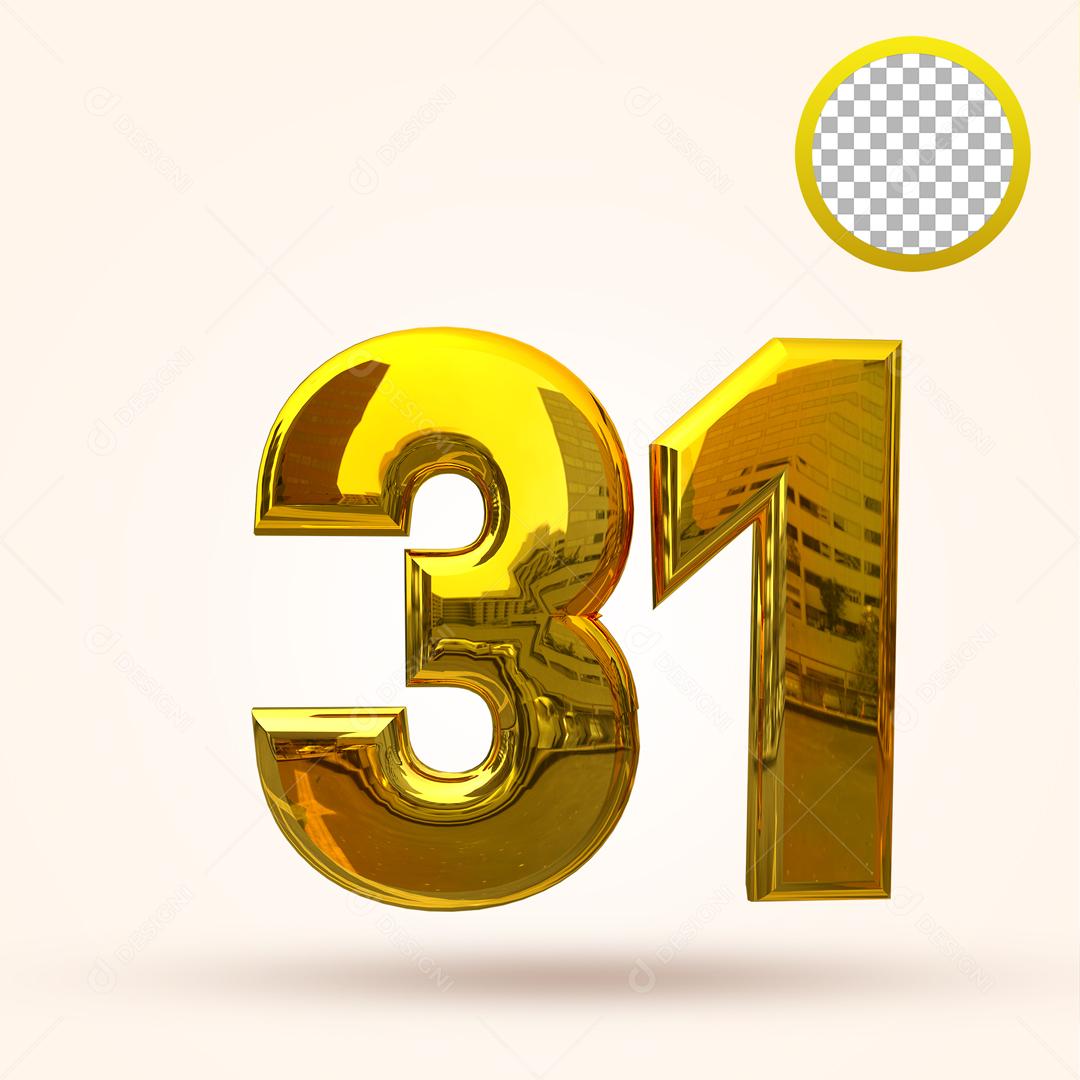 Número 3D 31 Dourado Elemento Para Composição PSD
