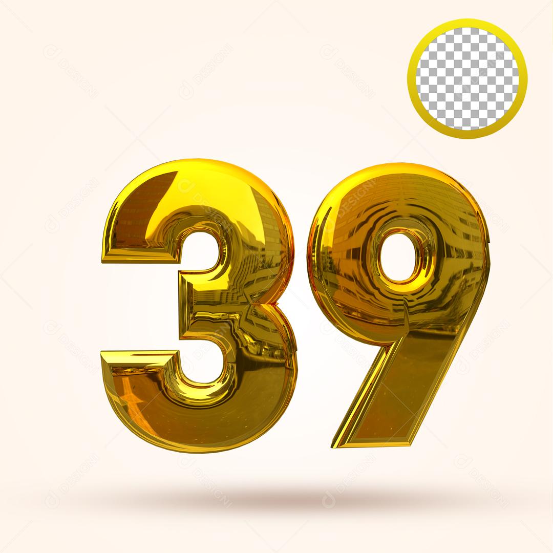 Número 3D 39 Dourado Elemento Para Composição PSD