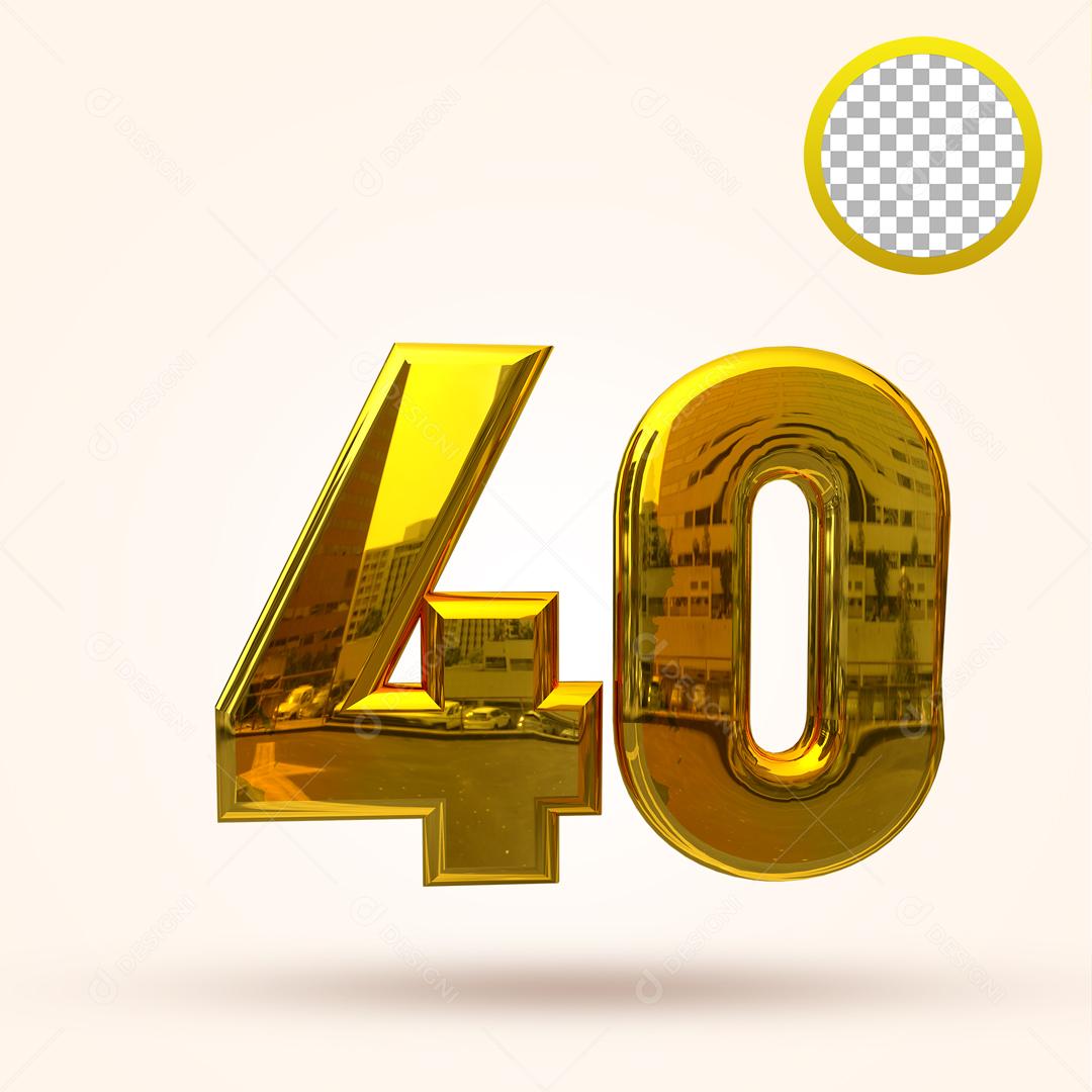 Número 3D 40 Dourado Elemento Para Composição PSD