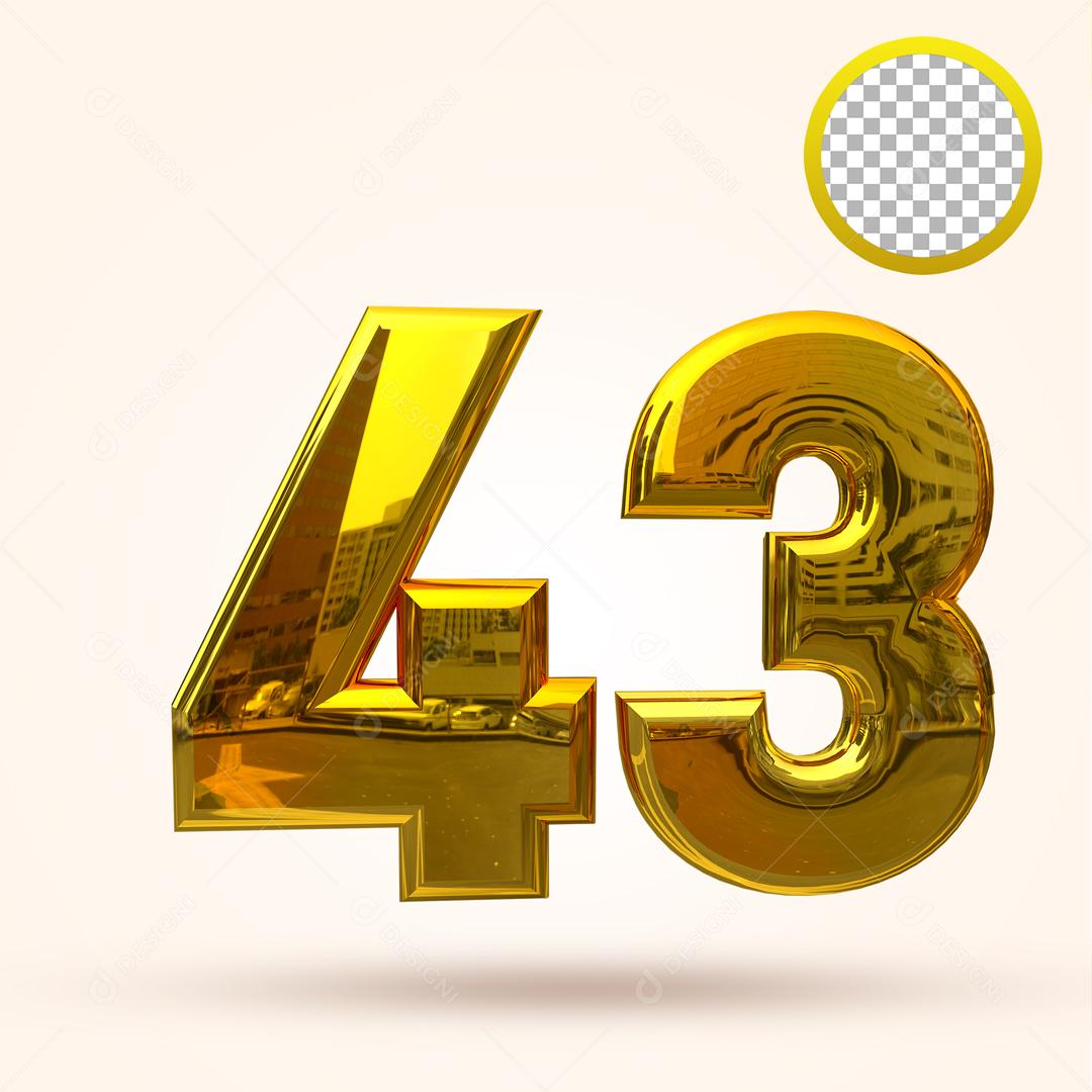 Número 3D 43 Dourado Elemento Para Composição PSD