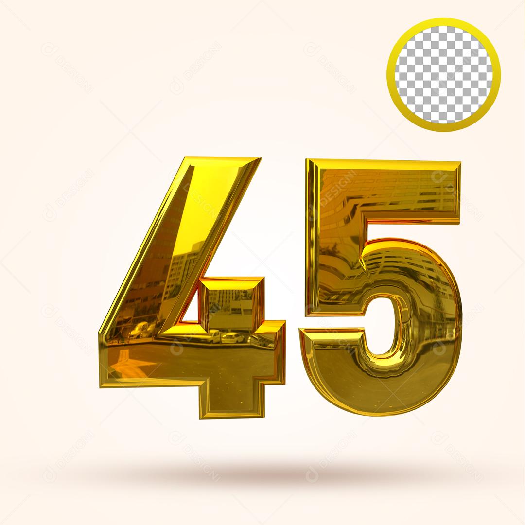 Número 3D 45 Dourado Elemento Para Composição PSD