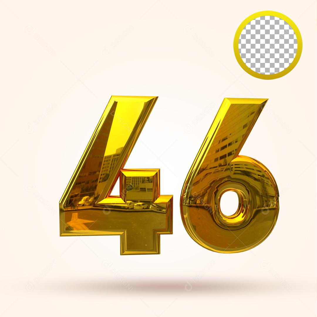 Número 3D 46 Dourado Elemento Para Composição PSD