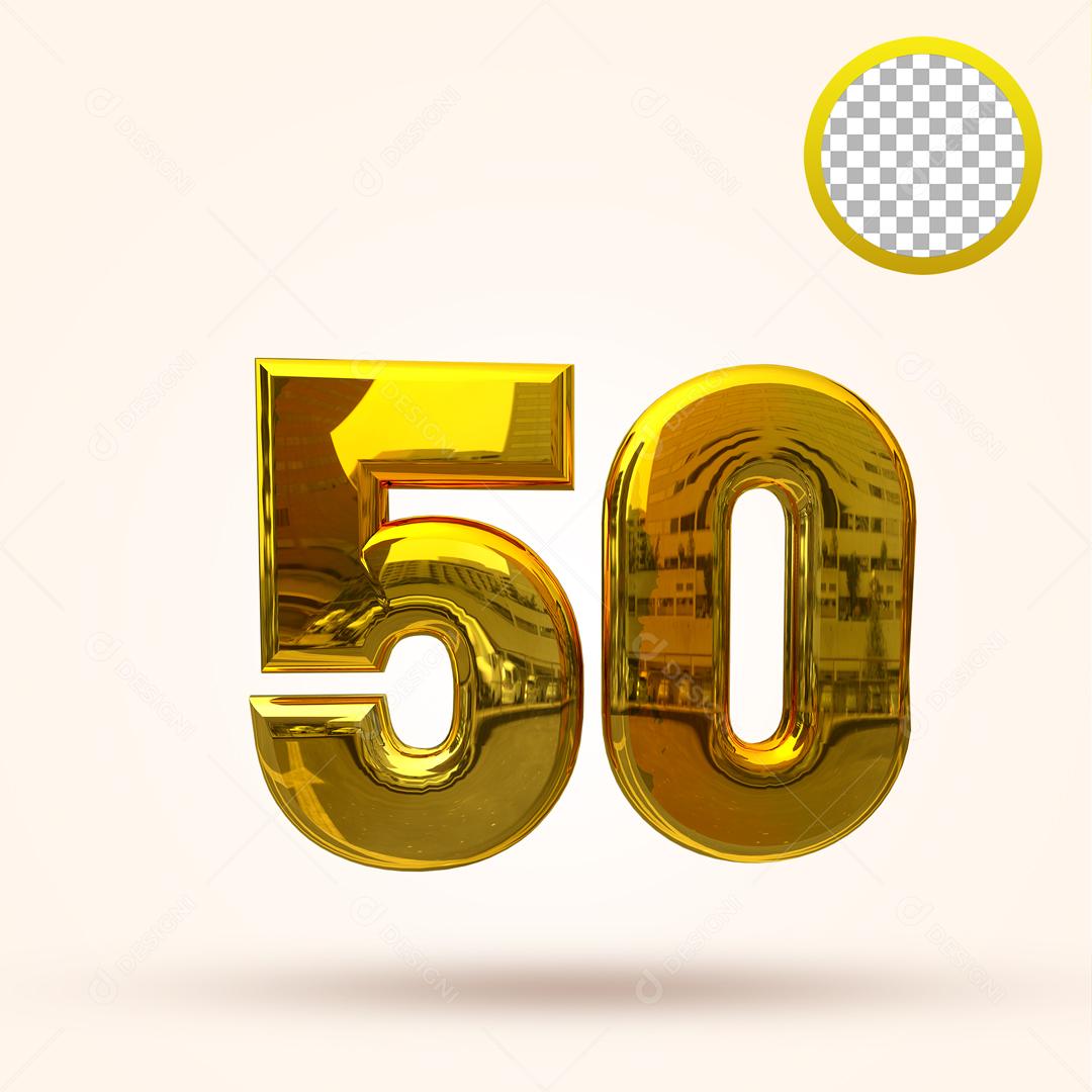 Número 3D 50 Dourado Elemento Para Composição PSD