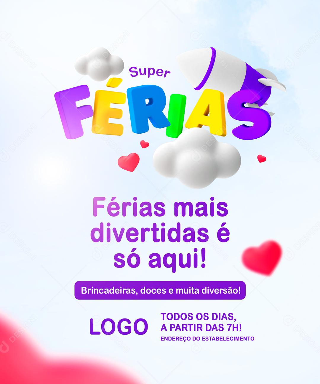 Super Férias Divertida é Só Aqui Social Media PSD Editável