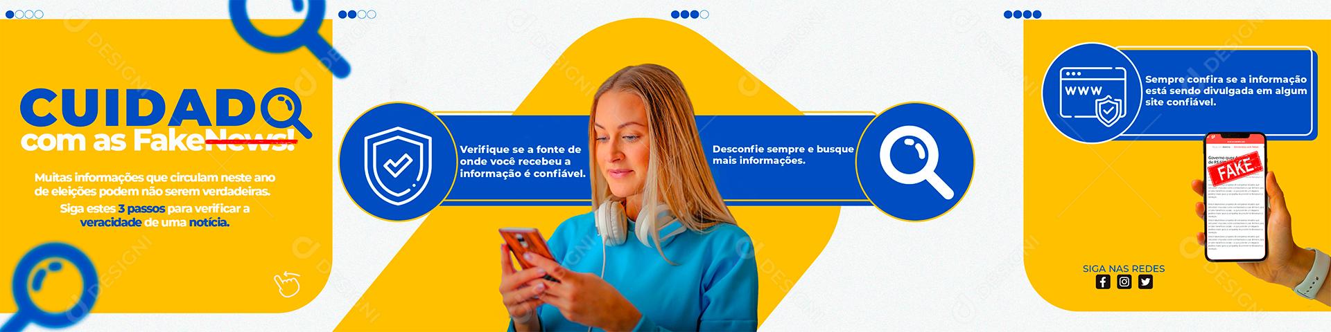 Social Media Cuidado com as Fake News Carrossel PSD Editável