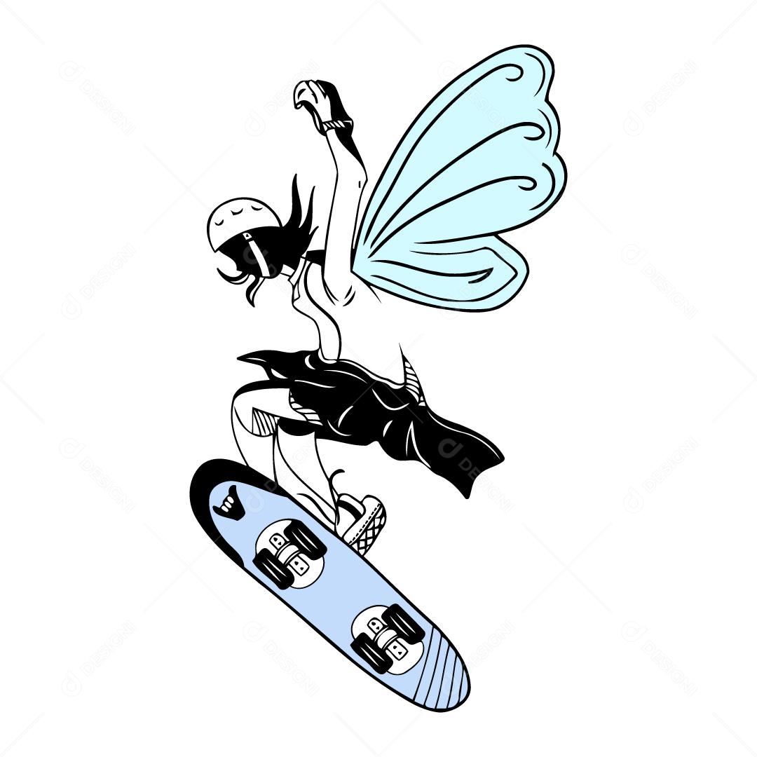 Ilustração de Garota skatista com asas de fada Vetor EPS