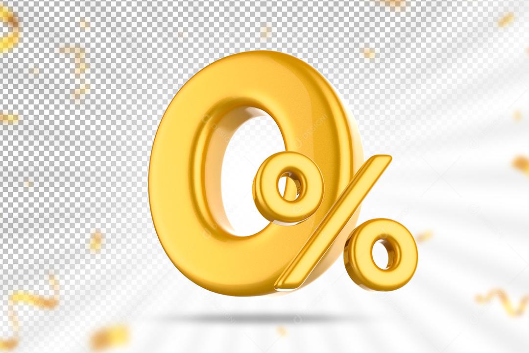 Número 3D 0% Dourado Elemento Para Composição PSD