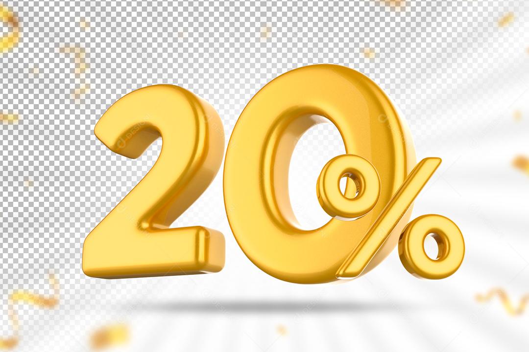 Número 3D 20% Dourado Elemento Para Composição PSD