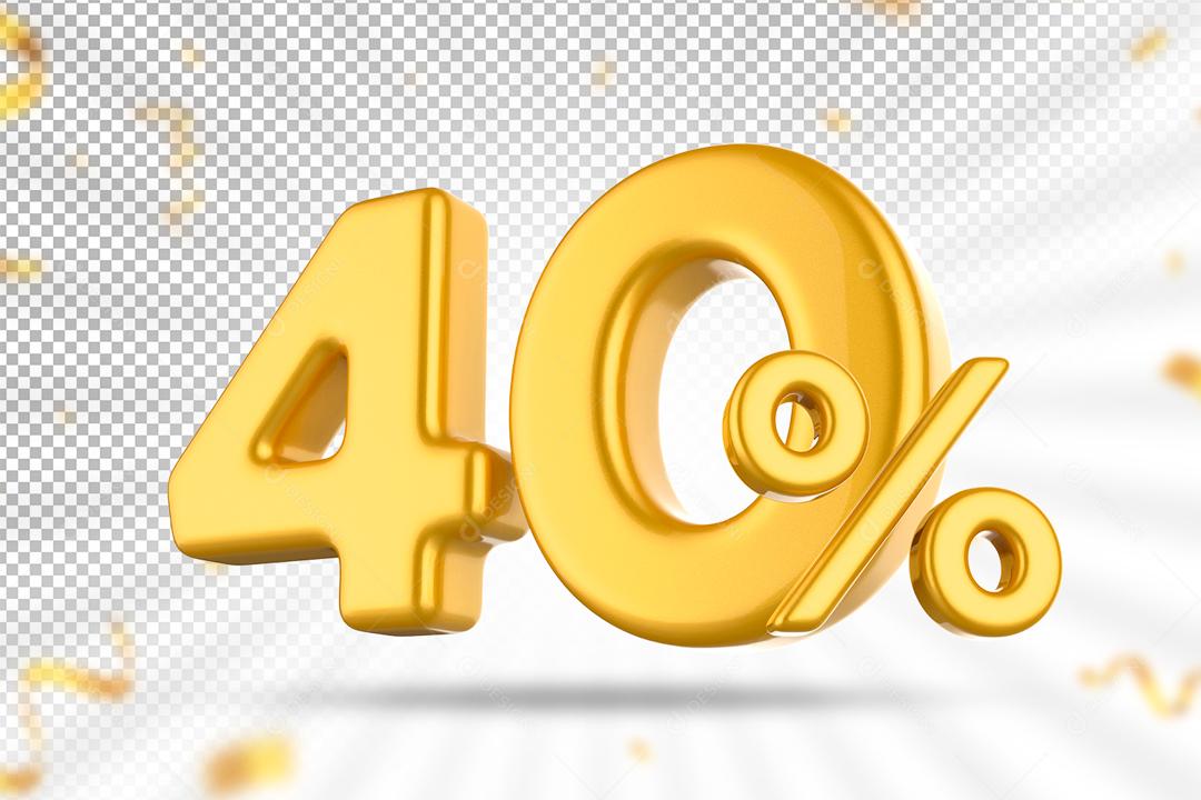 Número 3D 40% por cento Dourado Elemento Para Composição PSD