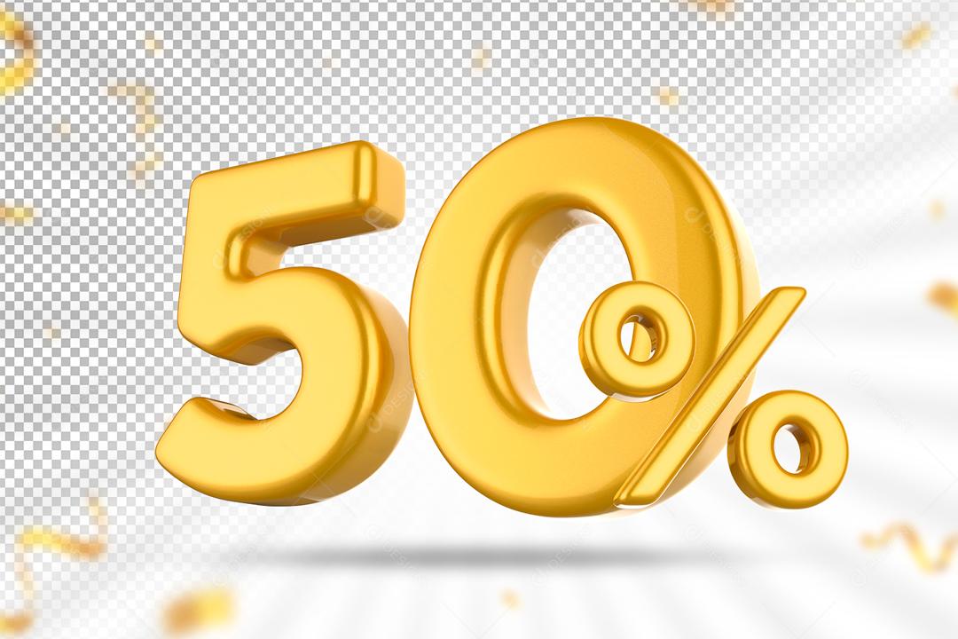 Número 3D 50% por cento Dourado Elemento Para Composição PSD