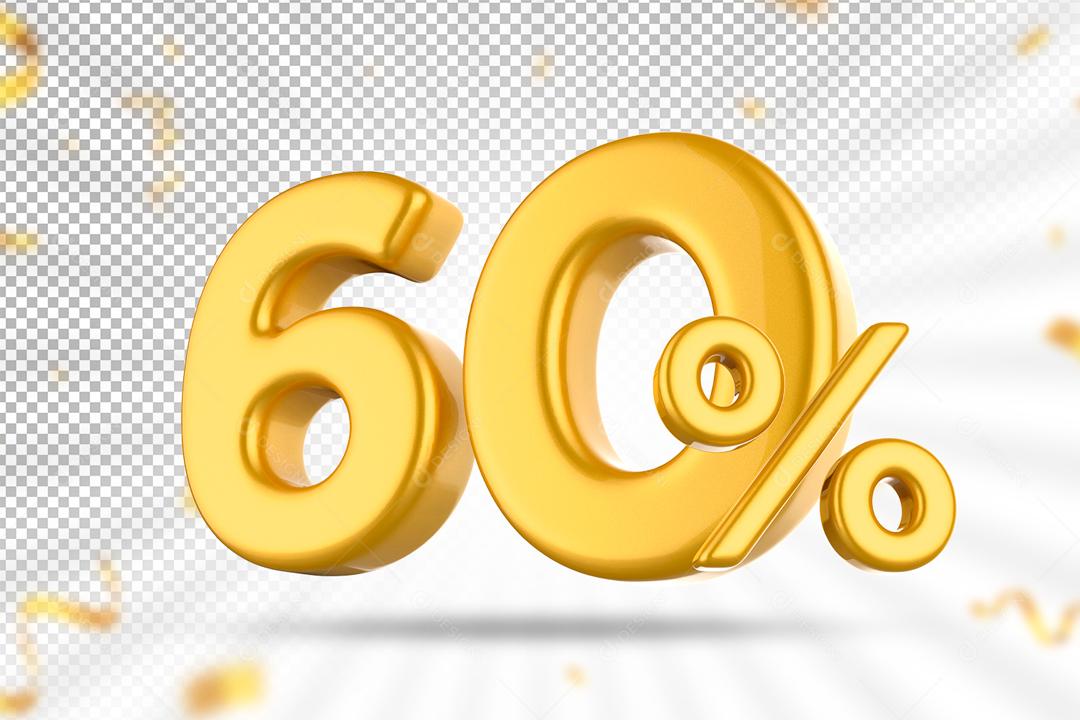Número 3D 60% por cento Dourado Elemento Para Composição PSD
