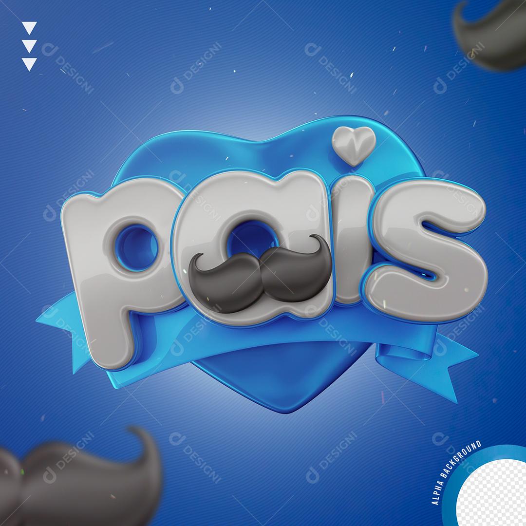 Pais Selo 3D Branco e Azul para Composição PNG Transparente