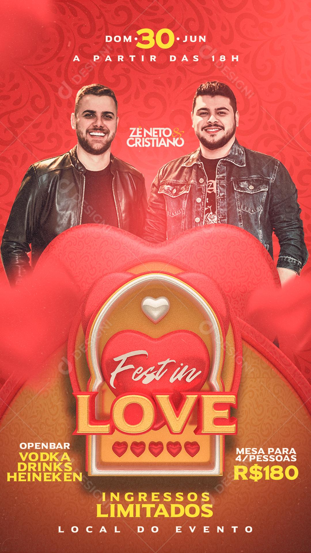 Flyer Fest In Love Zé Neto e Cristiano Social Media PSD Editável