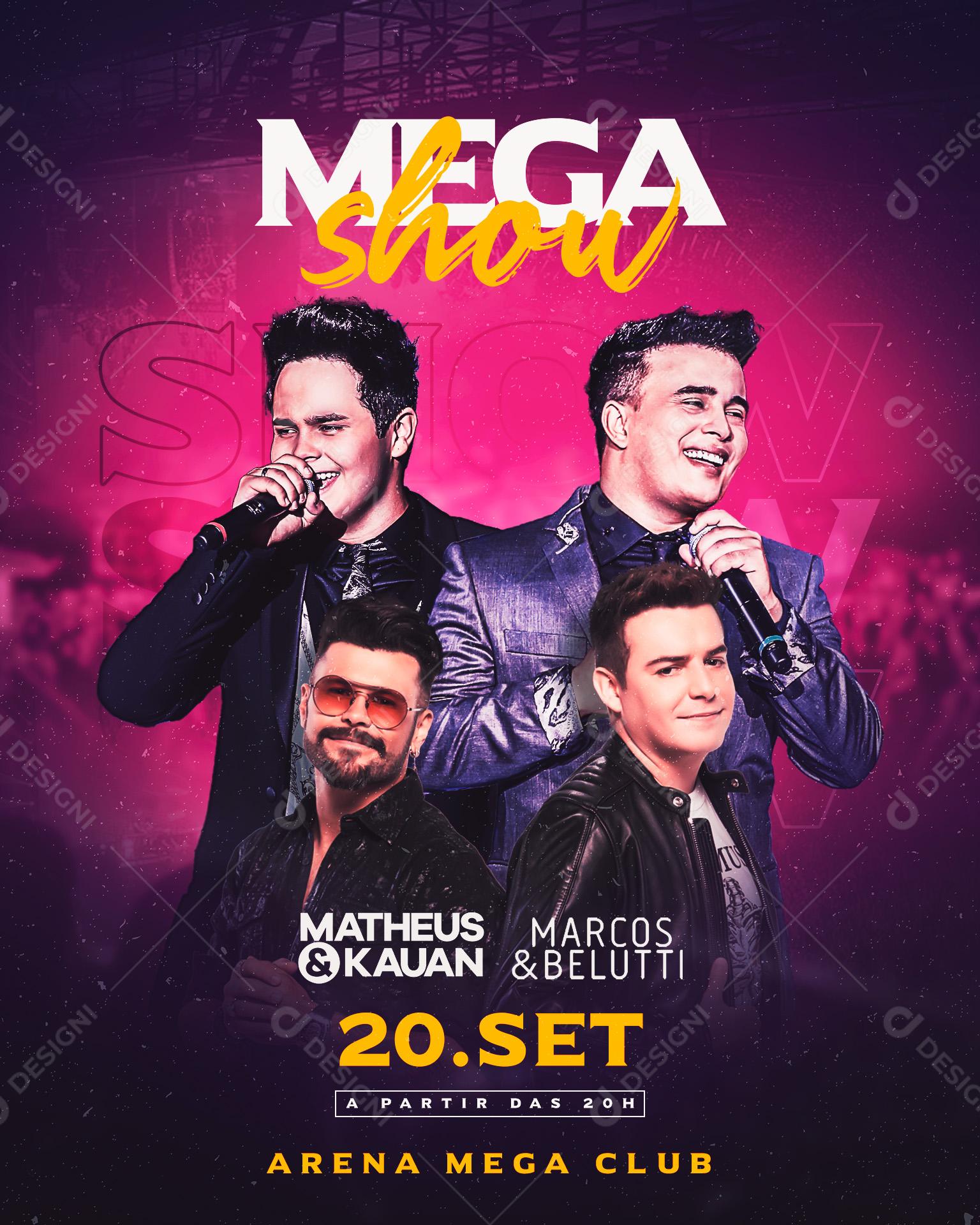 Flyer Mega Show Matheus e Kauan Social Media PSD Editável
