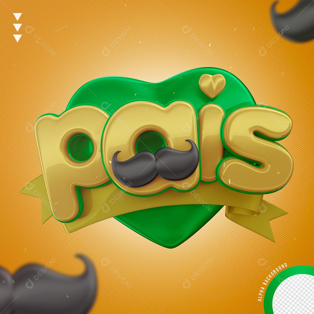 Pais Selo 3D Dourado e Verde para Composição PNG Transparente