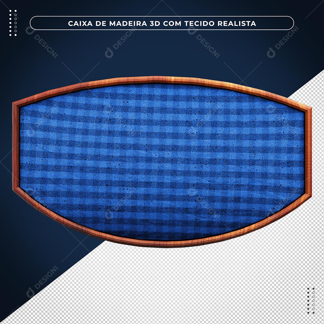 Placa de Madeira Azul com Tecido Xadrez Elemento 3D para Composição PSD