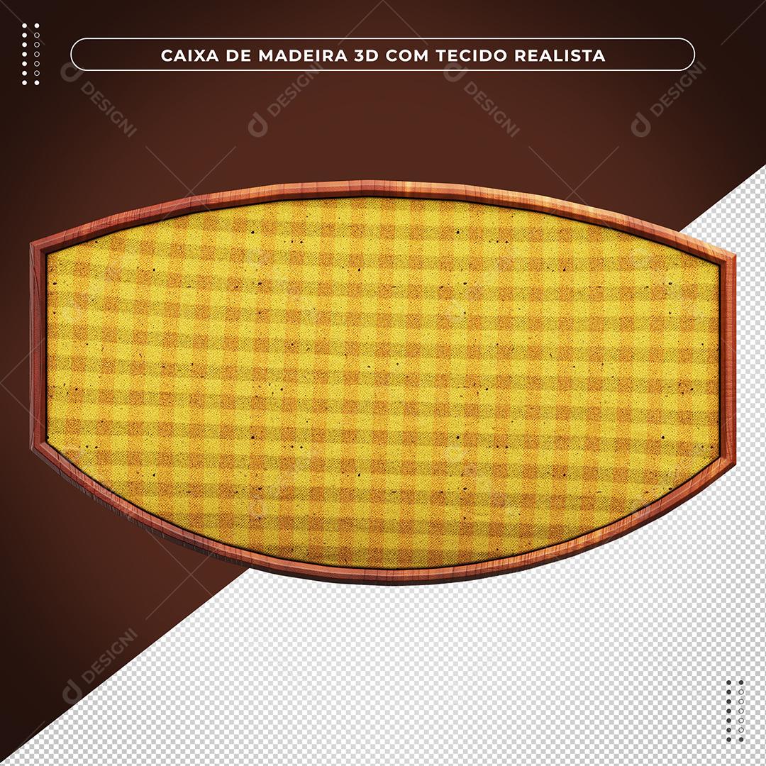 Placa de Madeira Amarelo com Tecido Xadrez Elemento 3D para Composição PSD