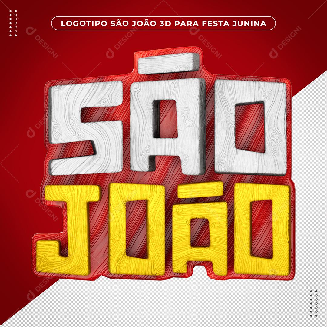 Texto 3D São João Branco e Amarelo para Composição PSD