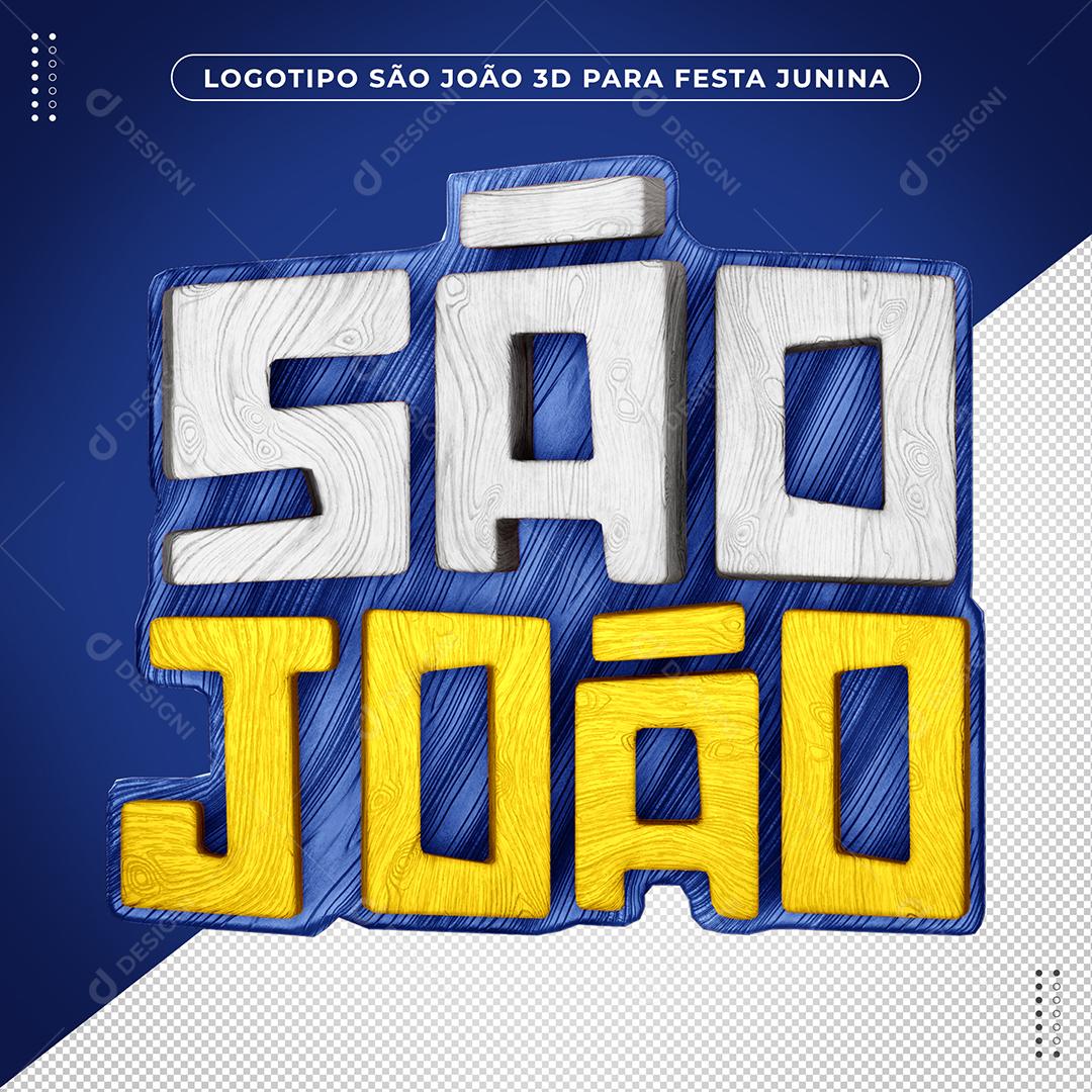 São João Texto 3D Branco e Amarelo para Composição PSD