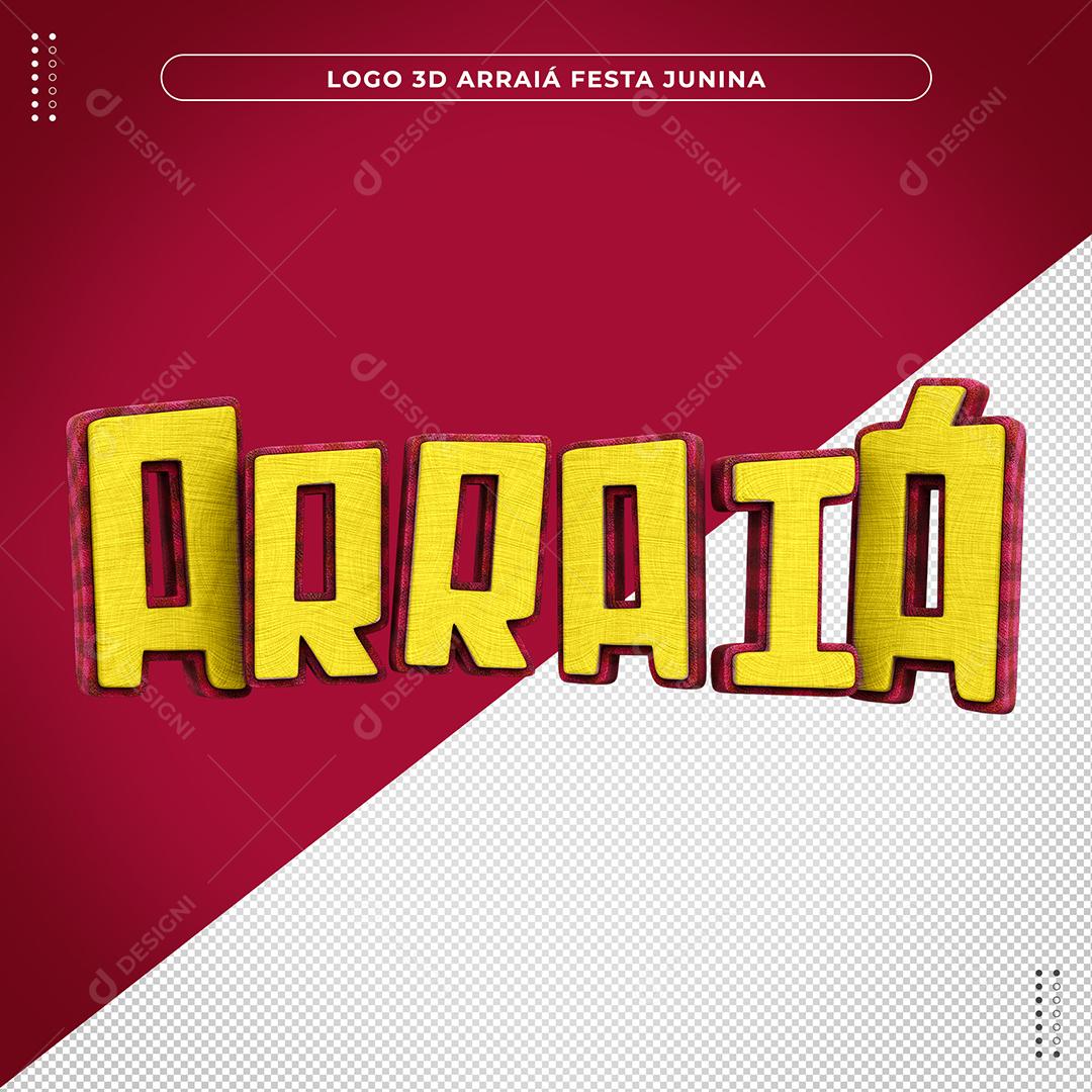 Arraiá Texto 3D Amarelo com Textura Vermelha para Composição PSD