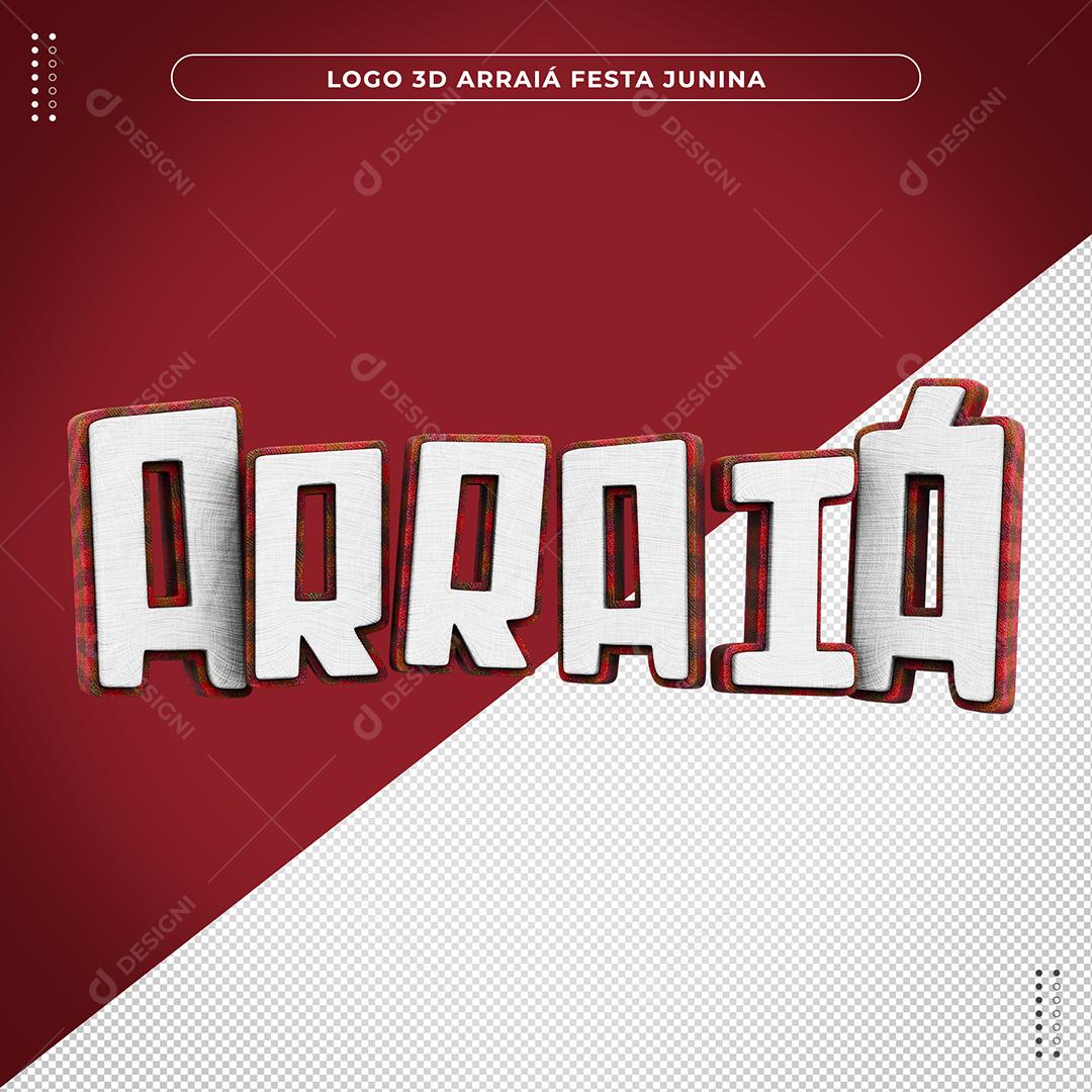 Arraiá Texto 3D Branco com Textura Vermelha para Composição PSD