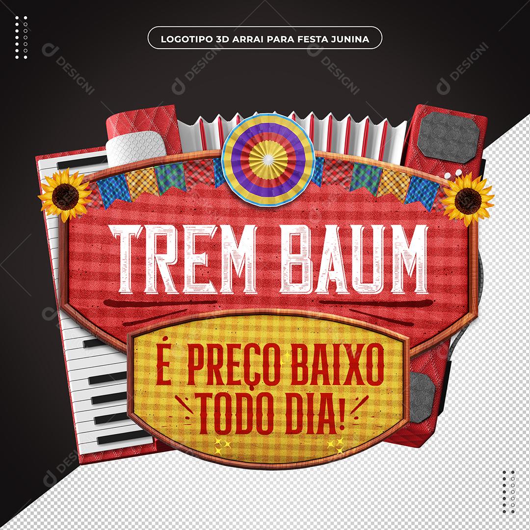 Trem Baum É Preço Baixo Todo Dia Logotipo 3D Para Composição PSD