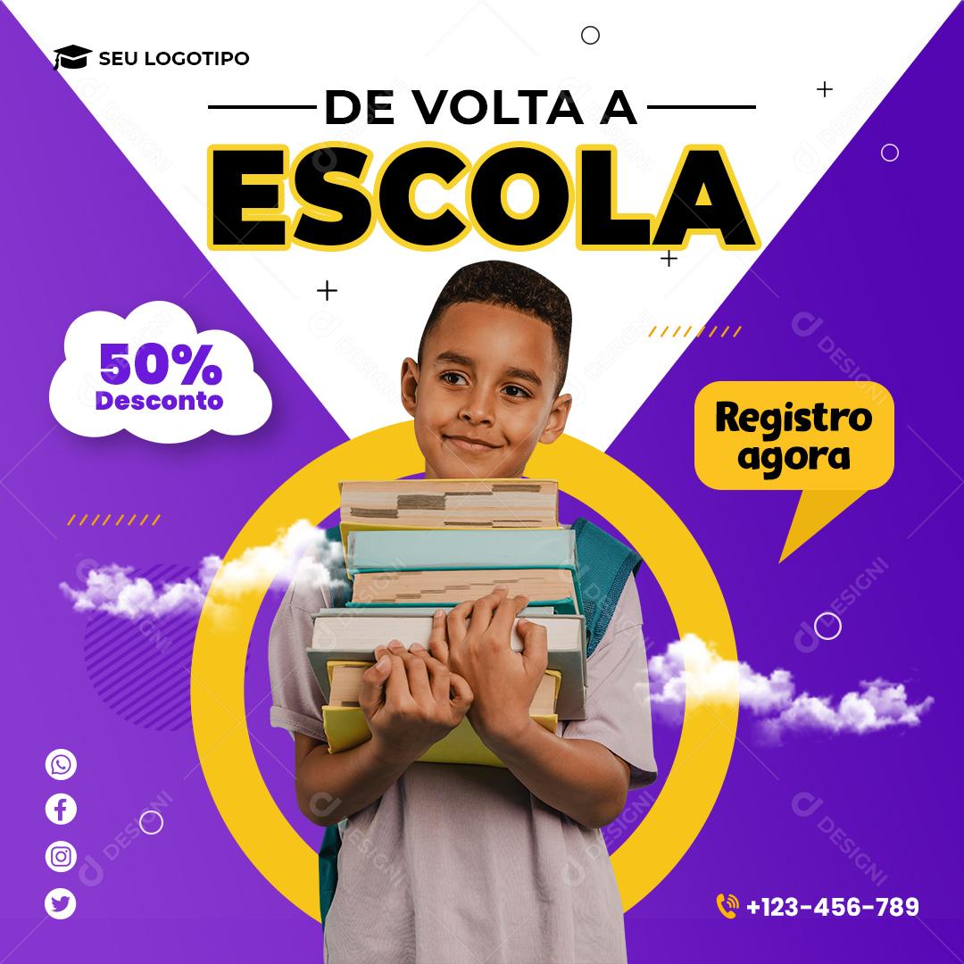 Social Media De Volta a Escola Aluno Estudantes PSD Editável