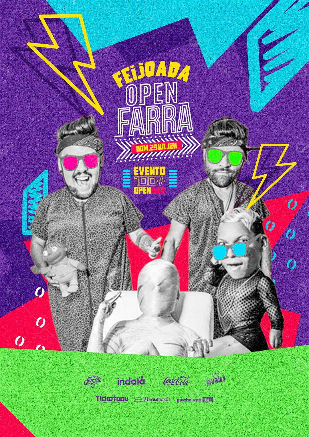 Feijoada Open Farra Evento 100% Open Bar Flyer Social Media PSD Editável