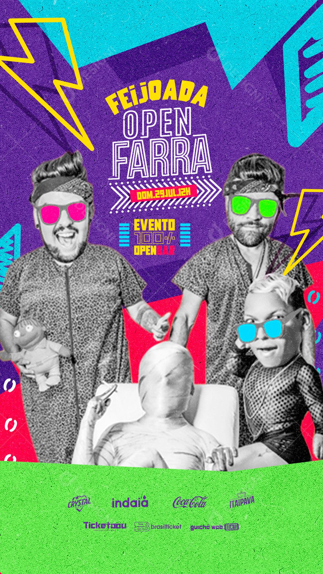 Story Feijoada Open Farra Evento 100% Open Bar Flyer Social Media PSD Editável